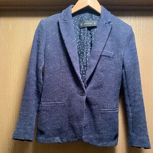 Zara Knit Textured Navy Blazer Star Lining Gray Elbow Patches Size XS Womens